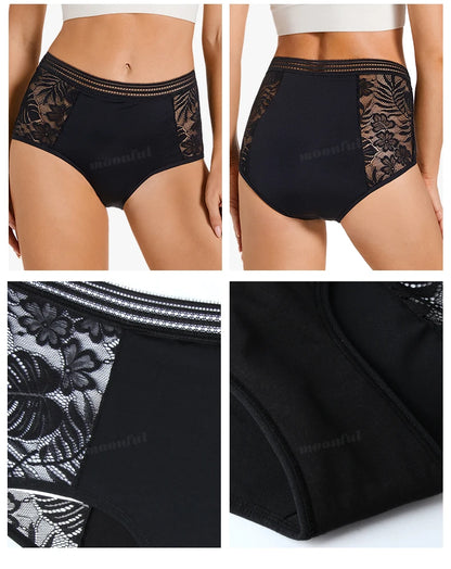High Waist Period Underwear Lace Mesh Menstrual Panties Women Menstrual Cycle Absorbent Underwear Girl Panties for Monthly.