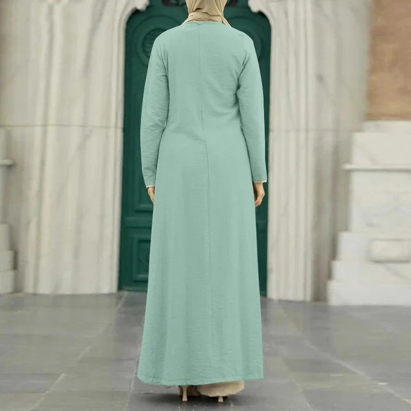Muslim Women's Long Sleeve Crepe High Split Hem Dress.