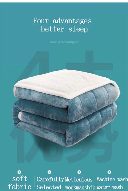 Coral Fleece Autumn Winter Warm Blankets for Bed 3 Layers Thicken Flannel Blanket Quilt Soft Comfortable Warmth Quilts Washable.