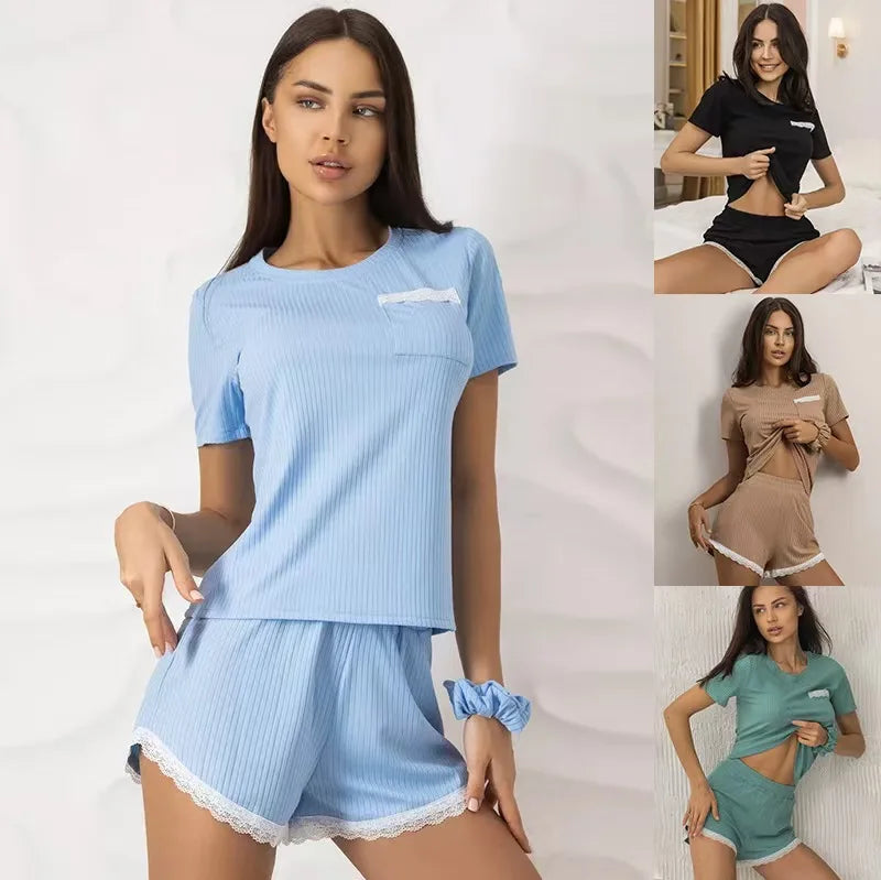 2025, neue Damen-Pyjama-Sets, Pyjama-Shorts, kurzärmelig, Loungewear-Set, weich, bequem, Stretch, lässig, Sommer-T-Shirt, Shorts, modisch, heiß.