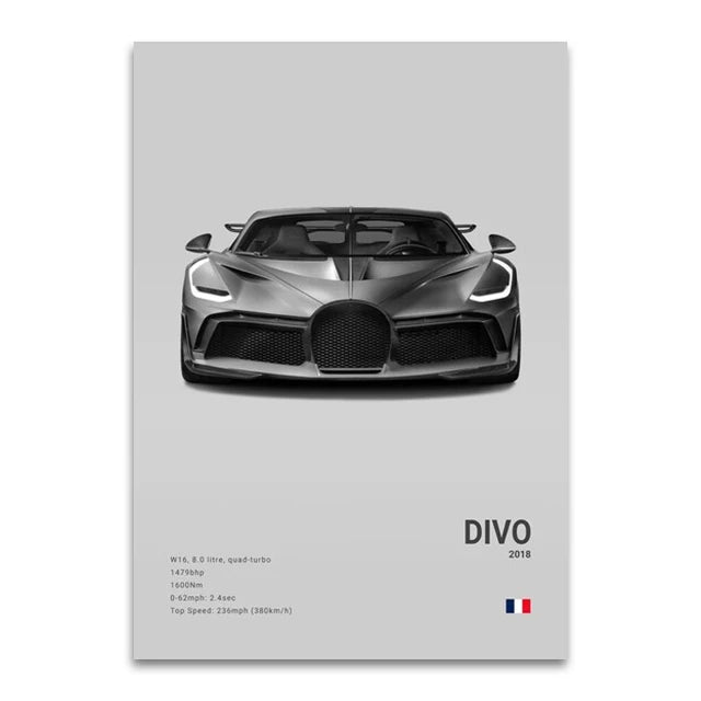 CHIRON EB110 Canvas Wall Art Print Poster DIVO Sports Car Decoration Painting Modern Home Decoration Painting Car Lover Gift.