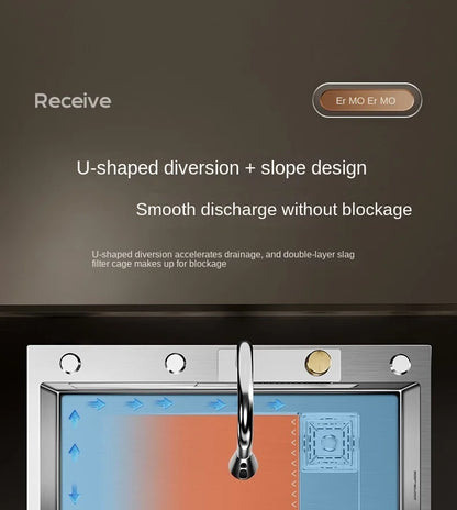 304 Stainless Steel Sink Waterfall Large Single Slot Kitchen Sink Vegetable Sink Stainless Steel Sink Household Sink