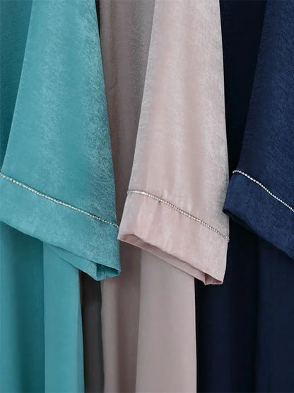 Ramadan Eid Open Satin Shimmer Kimono Abaya Damen Dubai Luxury Islam Muslim Kaftan Dress For Women Kebaya Robe Musulmane Femme.