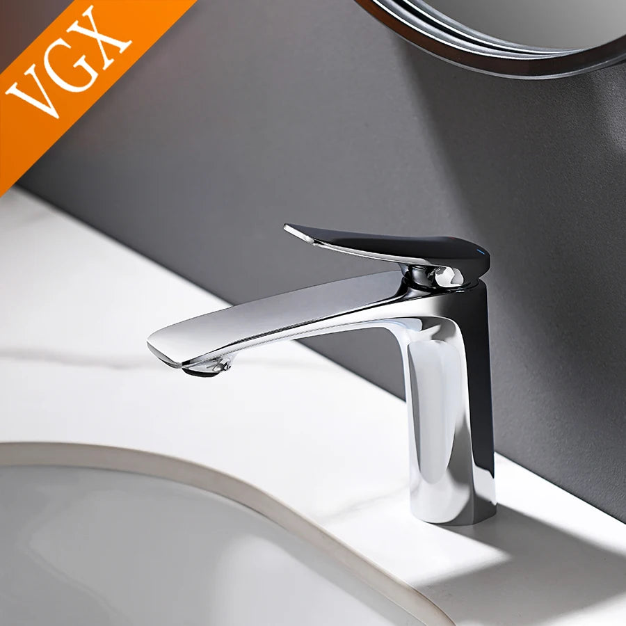 VGX Luxury Bathroom Faucets Basin Mixer Sink Faucet Gourmet Washbasin Tapware Hot Cold Water Tap Brass Chrome Black Brushed Gold