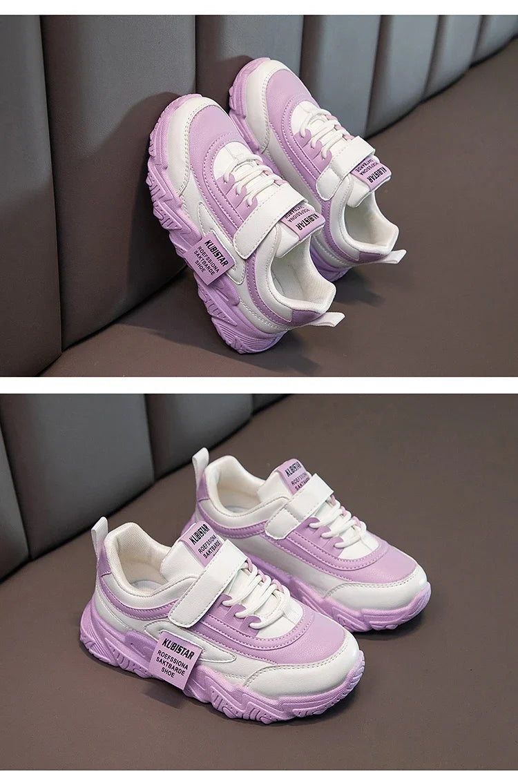 2024 New Versatile Soft Breatheable Hook & Loop White Boys and Girls Children Sneakers Cute Korean Style Uniform School Shoes.