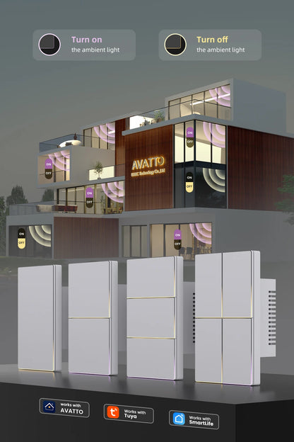 AVATTO Tuya WiFi Smart Lichtschalter US-Standard 1/2/3/4 Gang Druckschalter mit Umgebungslicht Arbeit für Alexa Google Home.