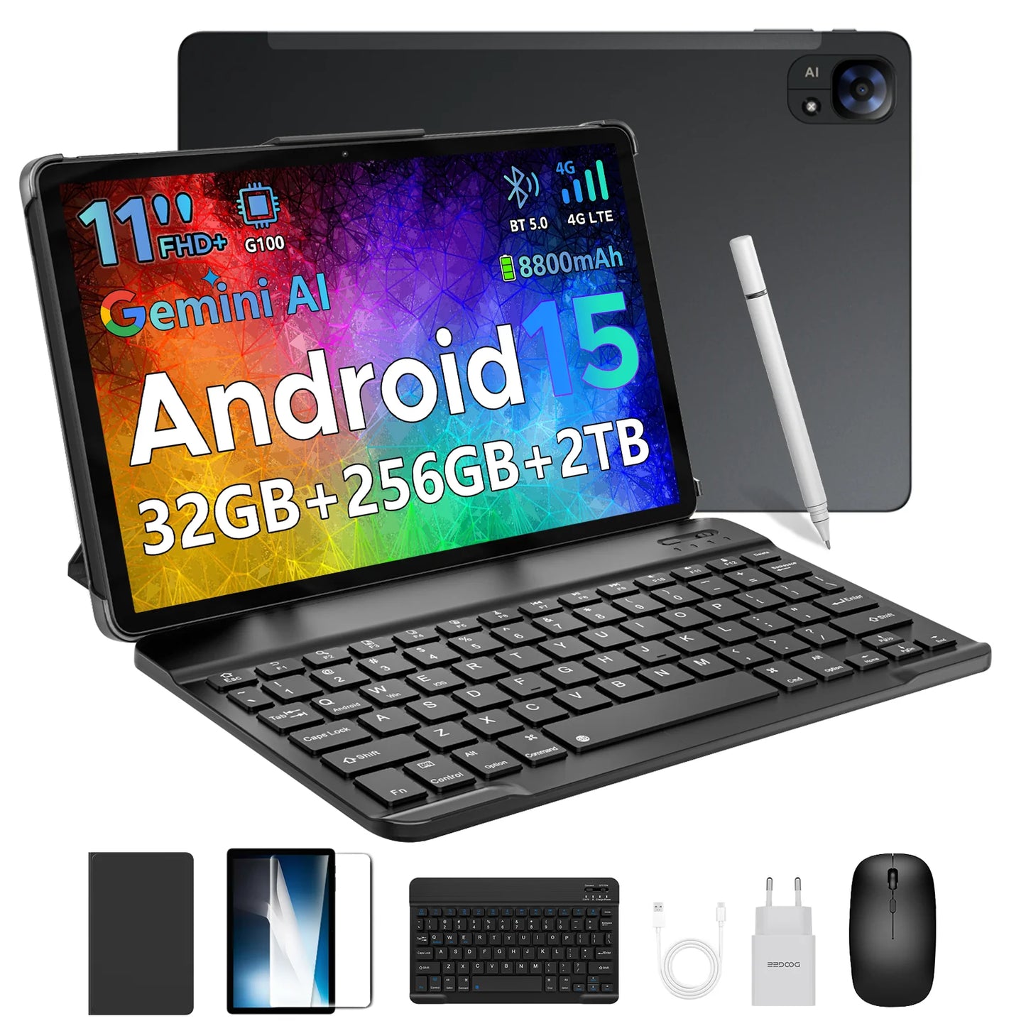 DOOGEE Tab E3 Tablet 11" Screen Android 15 Gemini AI 7.5mm Ultra-thin 32GB (8+24) 256GB Dual Speakers 8800mAh Battery Smart Pad