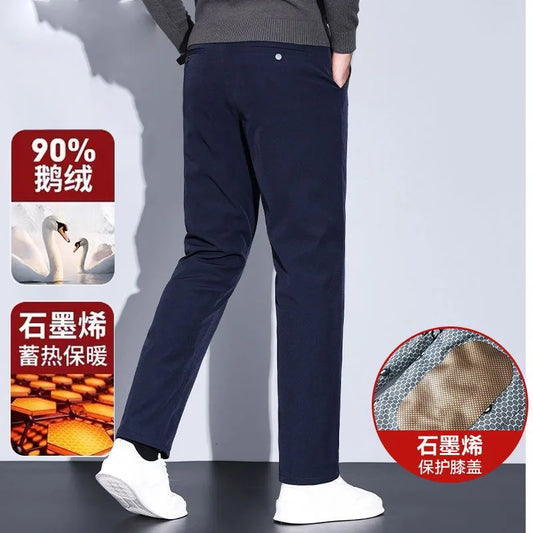 Men's Winter 90% Goose Down Pants with Knee Protection Graphene Thermal Casual Down Trousers Man pantalones hombre PT-599.