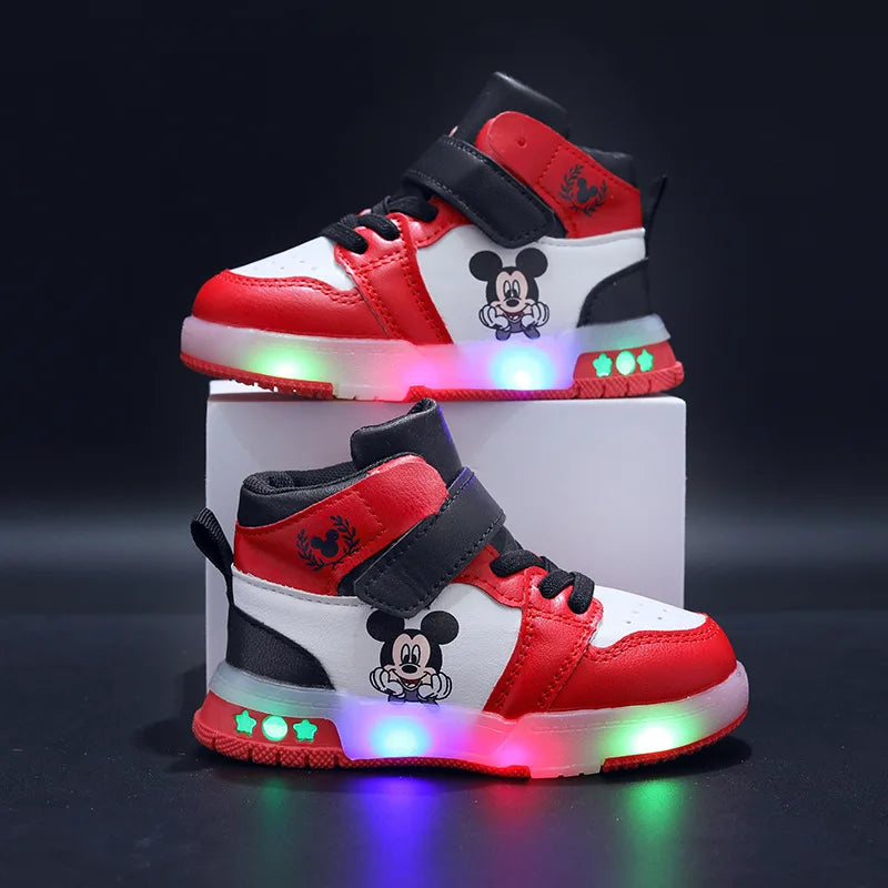 Disney Children's Sneaker Cute Minnie Mickey Cartoon Led Lighted Shoes for Kids Boys Girls Luminous Shoes Toddler Flash Lights.