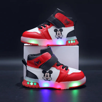 Disney Children's Sneaker Cute Minnie Mickey Cartoon Led Lighted Shoes for Kids Boys Girls Luminous Shoes Toddler Flash Lights.