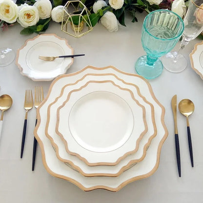 Multi Size Nordic Phnom Penh White Sun Flower Ceramic Plate Set Restaurant Wedding Household Bone China Western Steak Salad Dish.