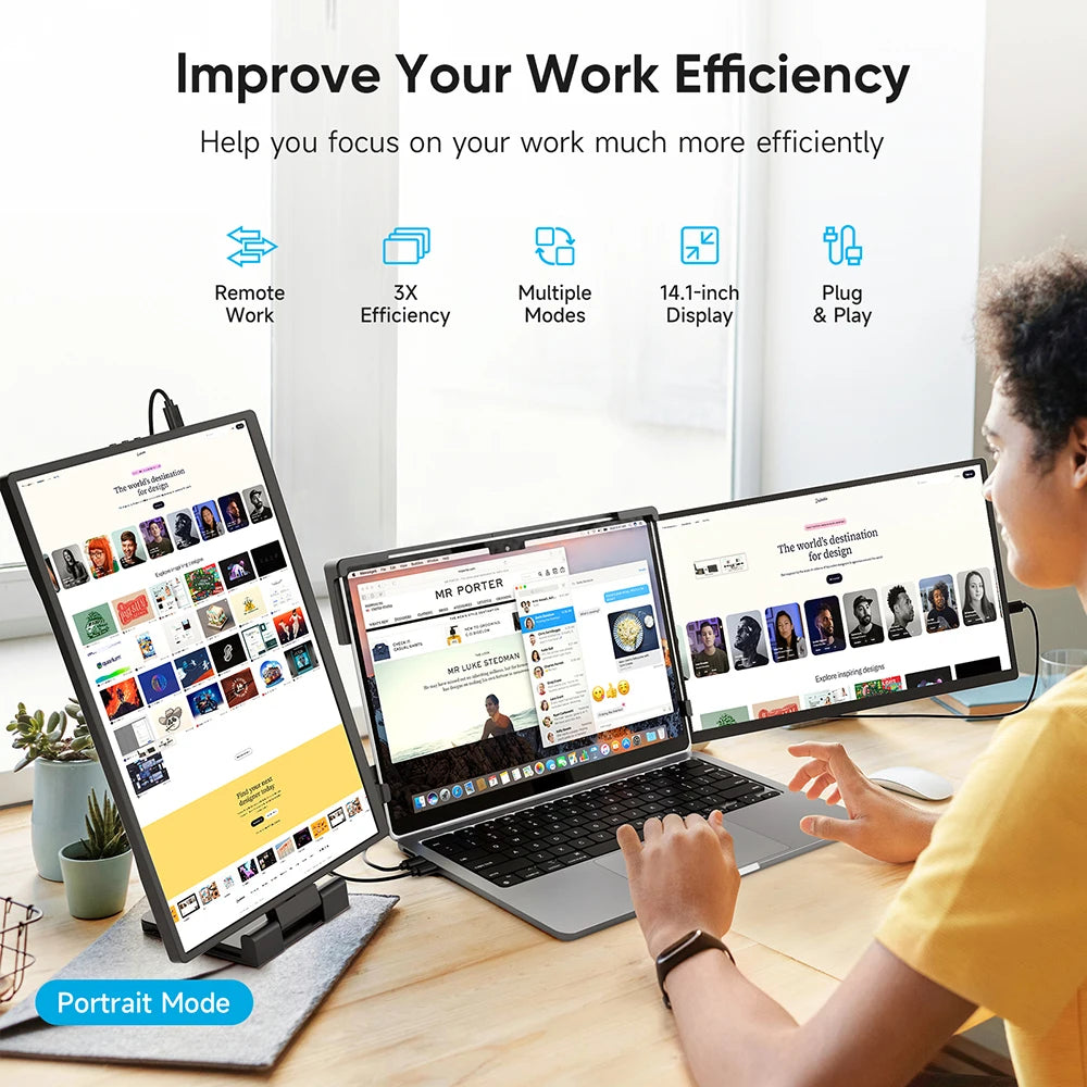 Dopesplay 14.1inch Laptops Screen Extender Triple Dual FHD 1200P IPS Portable Monitors For Windows Macbook Chrome 13.3-17.3 inch.