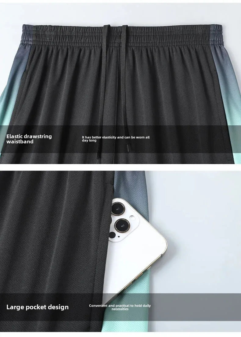 Men's Fitness Ice Silk Sports Suit Short Sleeve Training Room Basketball Morning Run Summer Outfit Shorts And T-shirt Set.