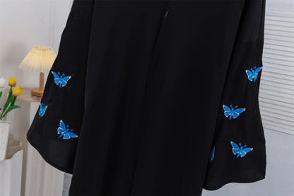 Butterfly Embroidery Open Front Abaya Women Long Sleeve Maxi Length Dress Muslim Abayas Kaftans Women Jilbabs Women's Clothing.
