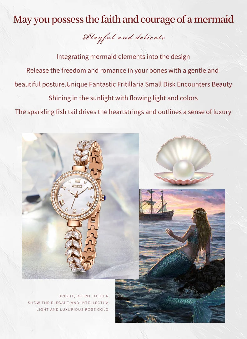 OLEVS 9971 Women's Watches Elegant Fashion Original Wristwatch Waterproof  Fish Bone Strap Luminous Hand Diamond Bezel Reloj.