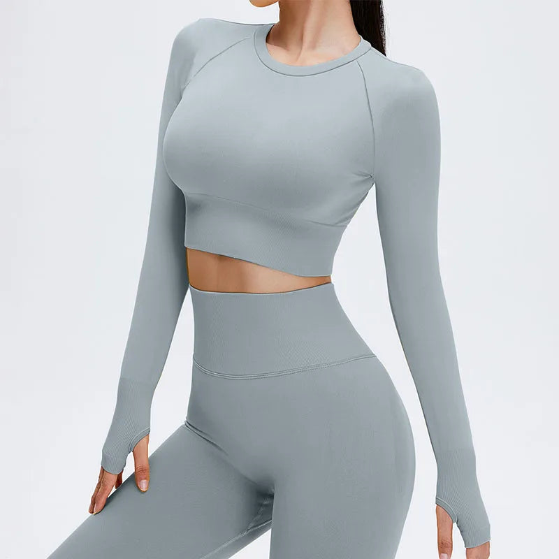 2/3/4Pcs Women's Tracksuit Seamless Yoga Set Leggings Sports Suit for Fitness Long Sleeve Top Gym Clothing Workout Sportswear