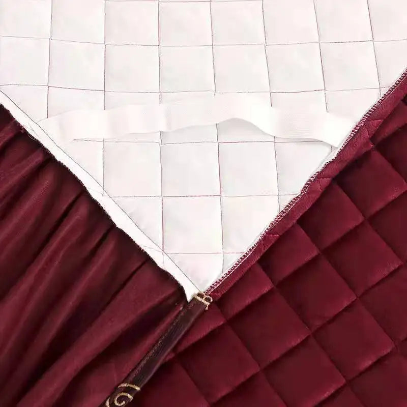European Luxury Quilted Bed Skirt Winter Warm Thicken Velvet Bedspread King Good Hand Feeling Bed Skirt Not Included Pillowcase.