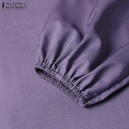 ZANZEA Muslim Women Summer Abaya Sundress Solid Islamic Clothing Marocain Vestido Robe Femme Fashion Long Sleeve Kaftan Dress