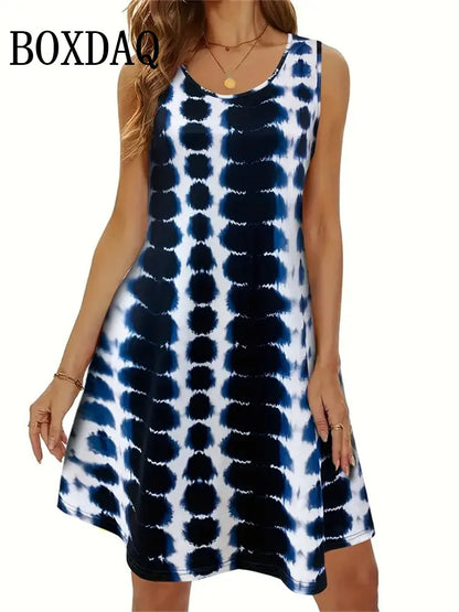 2025, Sommer-bedruckte Kleider für Damen, Boho-Tageskleidung, modisch, ärmellos, Urlaubskleider, lässig, O-Ausschnitt, Partywesten, Kleider in Übergröße.
