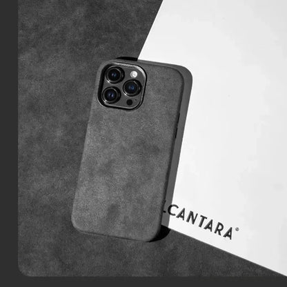 Grey Alcantara Magnetic Attraction Case for iPhone 16 12 13 14 15 Pro Max High-end Imported Suede Metal Lens Protection Cover.
