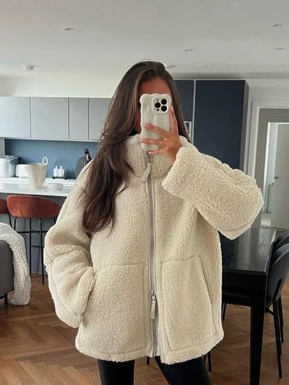 Winter Fleece frauen Mantel Zipper Stehkragen Lose Verdickt Mantel frauen Herbst Warme Neue Casual Trendy frauen Mantel