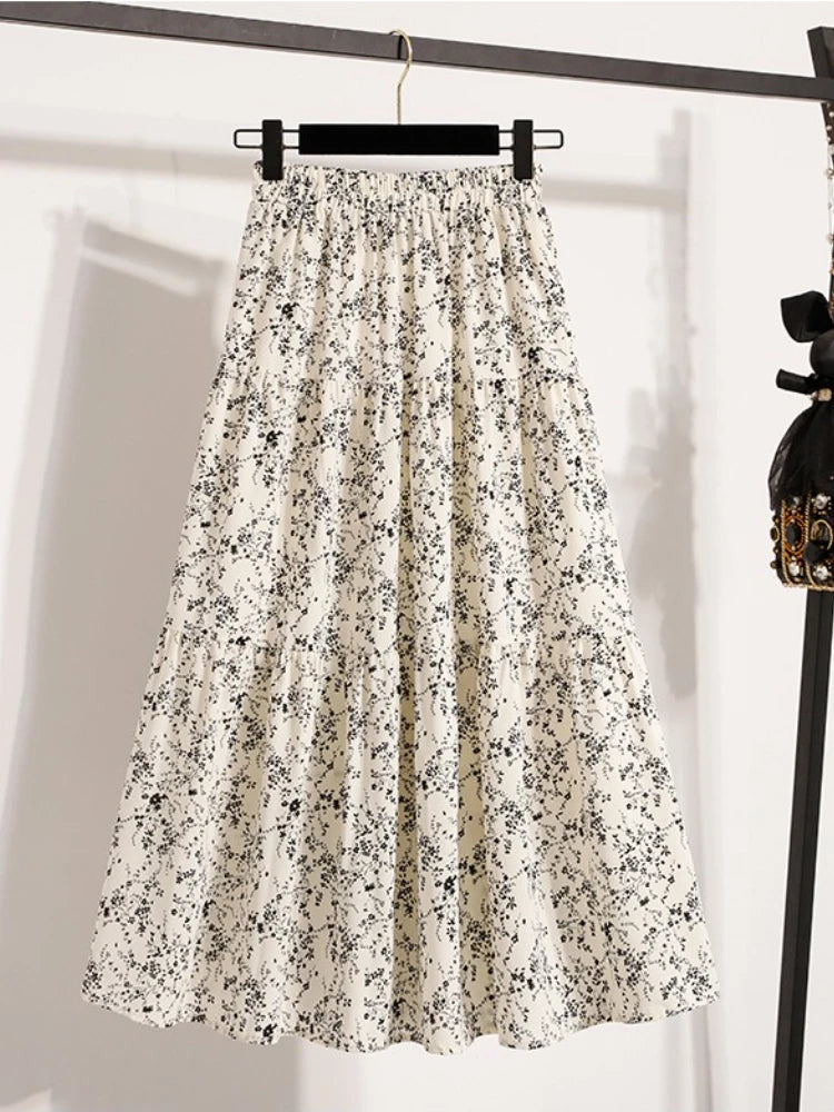 2025 Vintage Draped Elegant Chinese Style Women's Half-length Skirts Autumn Floral Pleated A- Line Skirt With Lining