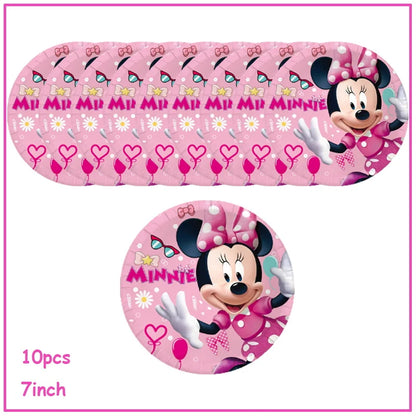 Disney Minnie Mouse Birthday Party Decoration Pink Minnie Paper Cups Plates Napkin Tablecloth Tableware Balloosn Baby Shower Kid.