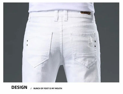 2025 Autumn Men's White Slim Fit Straight Jeans Casual Stretch Denim Pants Comfortable Fashion Streetwear Male Brand Clothing.