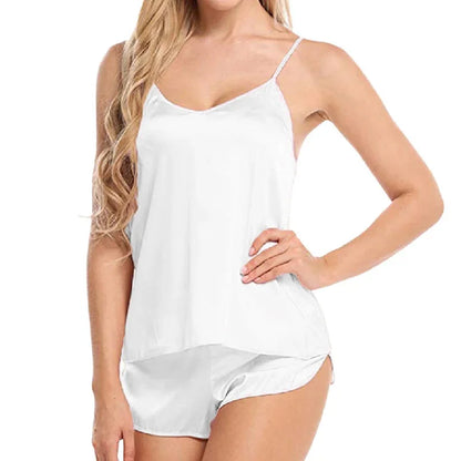 Sexy Damen-Pyjama-Sets, 2025, rosa Pyjamas für Damen, Spaghetti, ärmellose Tops + Shorts, Heimanzug, Sommer-Cami-Nachtwäsche mit V-Ausschnitt