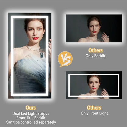 LUVODI Großer beleuchteter Bluetooth-Badezimmerspiegel, rechteckig, beschlagfrei, LED-Badezimmer-Kosmetikspiegel mit Bluetooth-Lautsprecher, 3-farbig