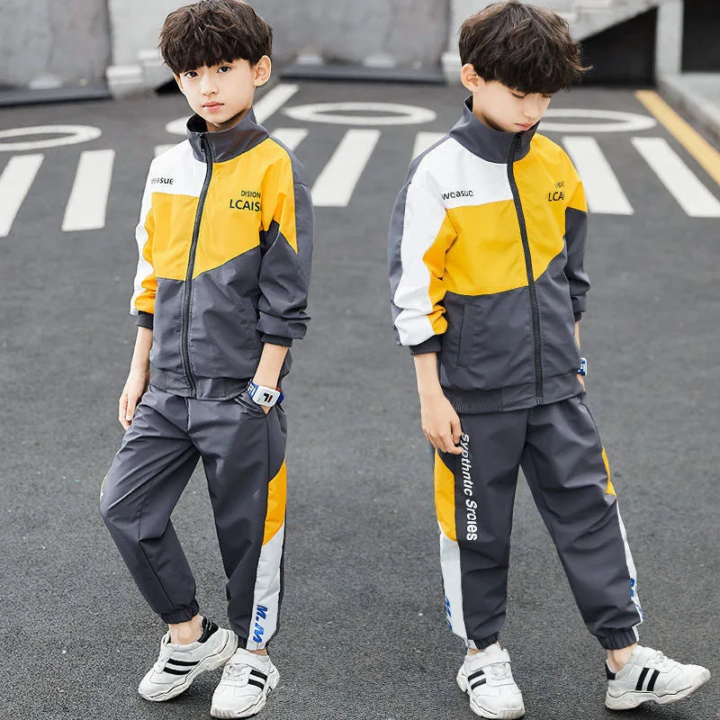 Teenage Boys Clothing Set Autumn Children Patchwork Sportswear Suits Fashion Big Boy Zipper Birthday Outfit Costumes for Kids.