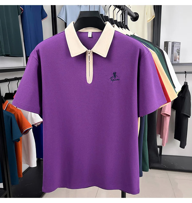 Designer brand fashion short sleeve polo shirt men luxury pony embroidery breathable summer color blocked high-end Paul T-shirt