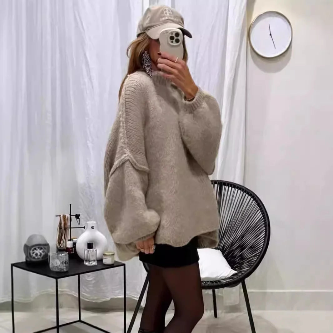 Neue Herbst/Winter frauen Pullover Einfarbig Halb-rollkragen Casual Pendler Stil Stricken Pullover Lose Pullover einfach Alle-spiel