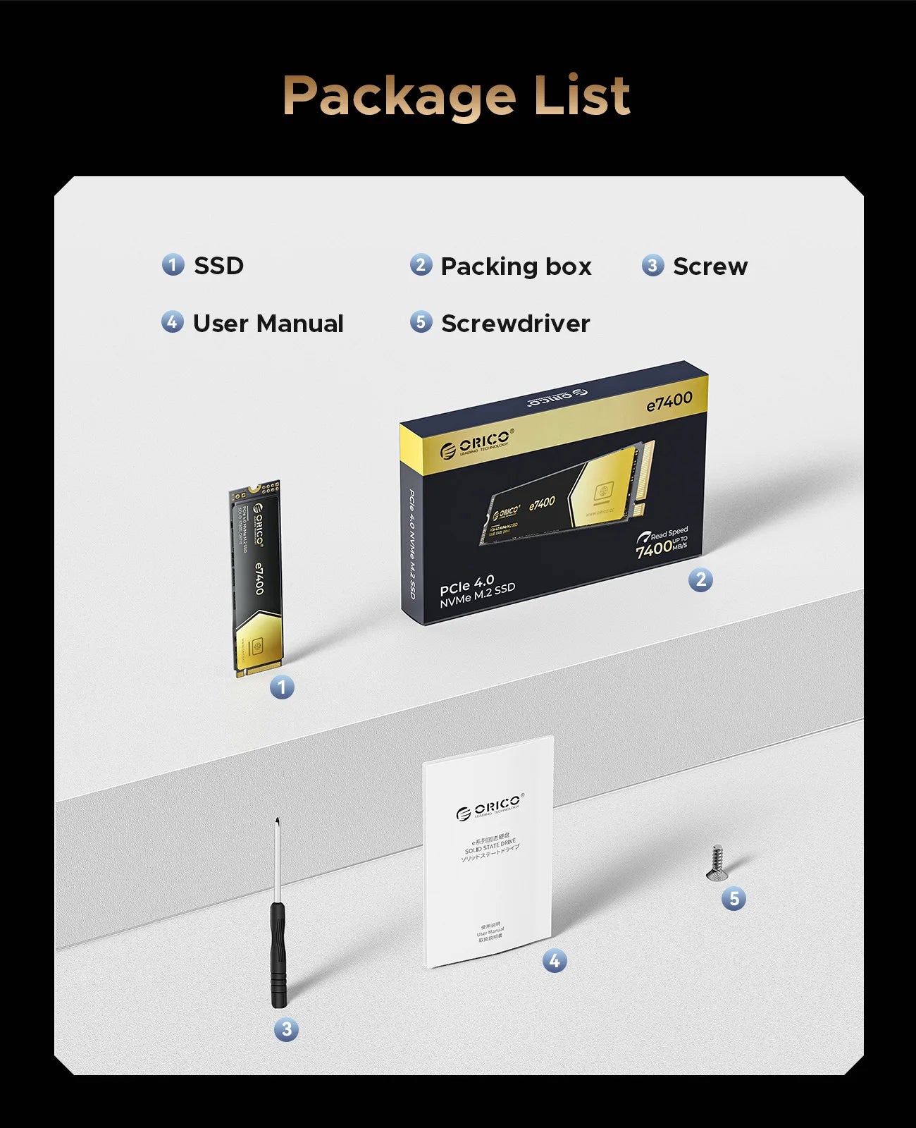 ORICO Gaming PCIe4.0 M.2 NVMe SSD PS5 7400MB/S Internal Solid State Drive Gen4 for High End Computing Gamer Heavy Duty Works.