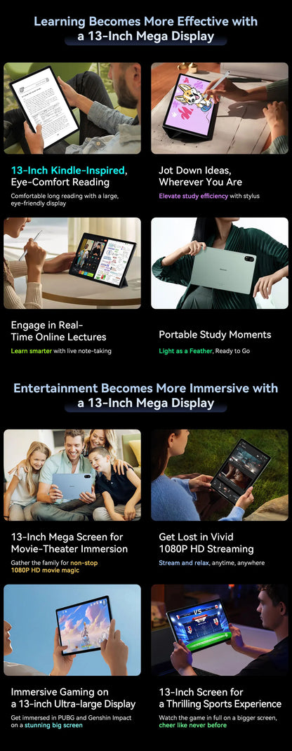 Blackview MEGA 8 Tablet 13‘’ 2K FHD Display, Octa Core T620 Android 15, 12GB RAM, 512GB ROM, 50MP + 13MP Camera, 11000 mAh