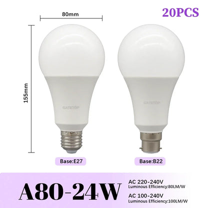 1/20PCS Led-lampe E27 B22 Energiesparlampen A60 A80 AC220V 230V 110V Licht 8W 18W 24W für Home Derection Wohnzimmer Beleuchtung