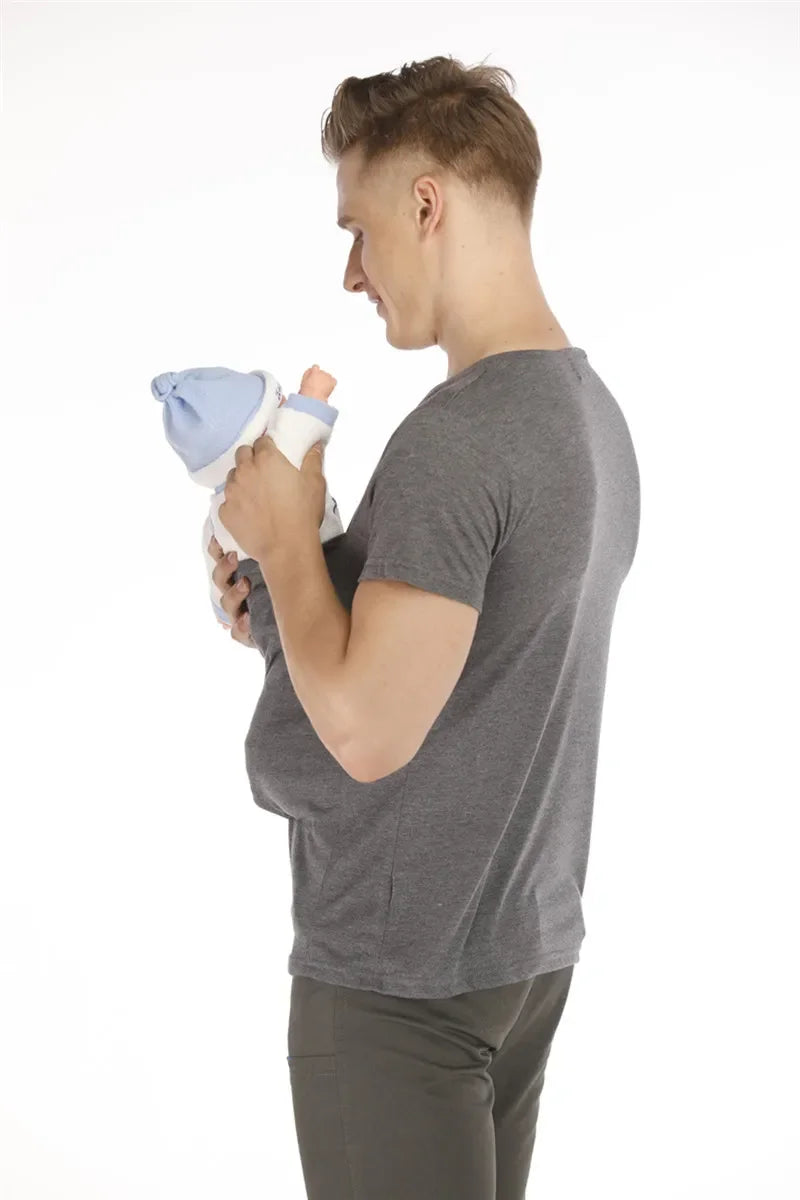 Safety Kangaroo Pocket T Shirt Baby Carrier Pregnancy Clothes Summer Short Sleeve Mother Father Top for Feeding Big Daddy Shirt.