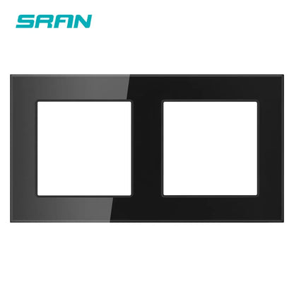 SRAN F6 Serie mehrere Rahmen schwarze Panel aus gehärtetem Glas, EU FR UN-Steckdosen und Schalter Dimmer-Lüfter-Fußlampe Rj45 RJ11Module DIY