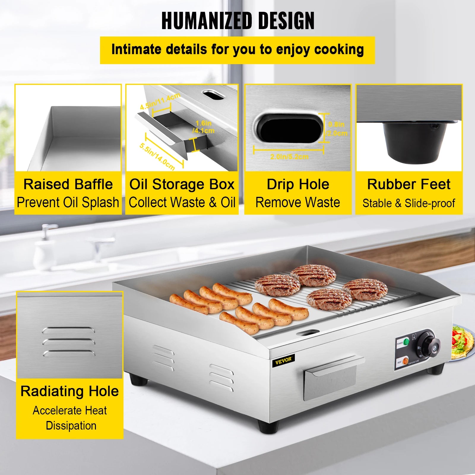 SucceBuy Electric Countertop Griddle 14"-22" Teppanyaki Grill 1600W/3200W Stainless Steel Flat Top Grills for Pancake Chicken.