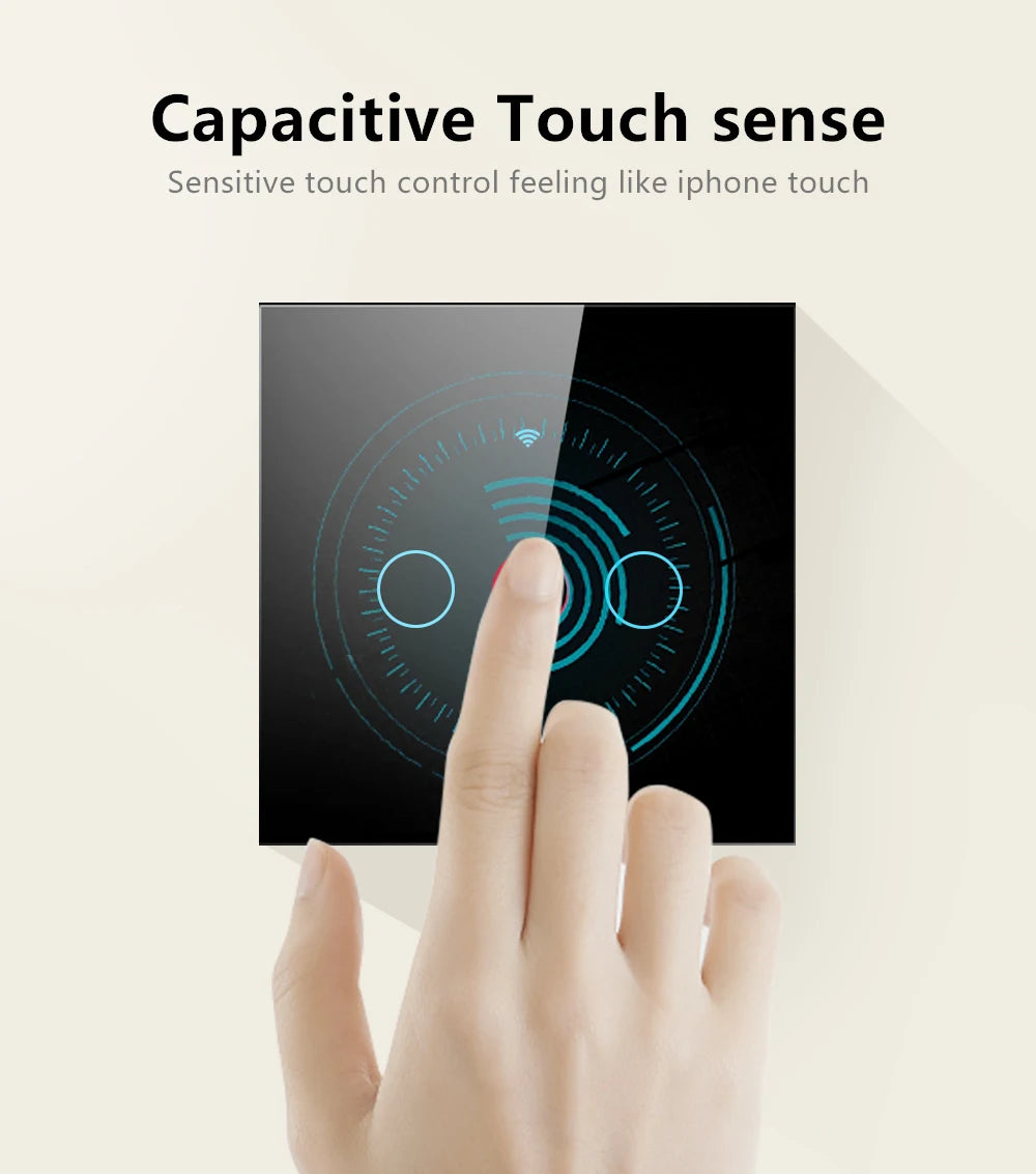 Tuya Wifi Smart Touch Licht EU Schalter Drahtlose Fernbedienung LED Licht Schalter Kein Neutralleiter Erforderlich 1-4 Gang Alexa Google Hause.