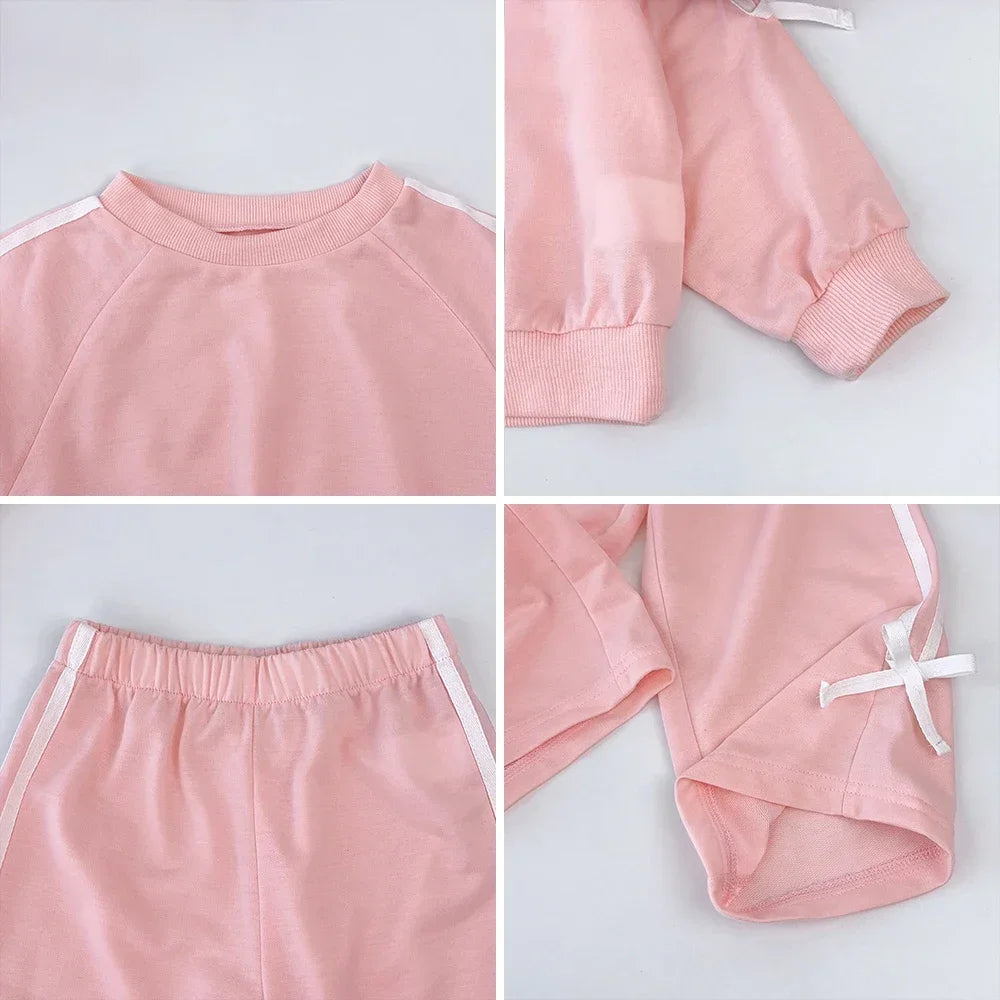 Bear Leader Kids Clothes Girls Autumn Fashion Bow Decoration Pink Sports Top+Pants Two-piece Sets Children's Daily Casual Wear.