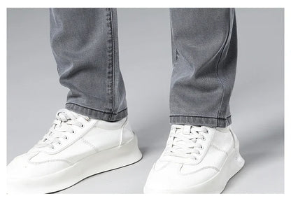 Summer Lyocell Ultra-thin Jeans Men Straight Stretch Breathable Denim Pants Fashion Business Casual Male Trousers Black Gray