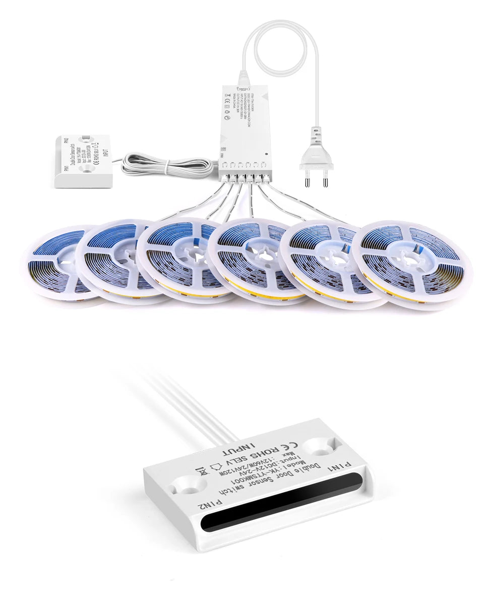 Doppelte Tür Sensor Steuerung COB LED Streifen Lichter Smart Vitrine Kleiderschrank Wein Schrank Integrierte Beleuchtung Näherungssensor Schalter.