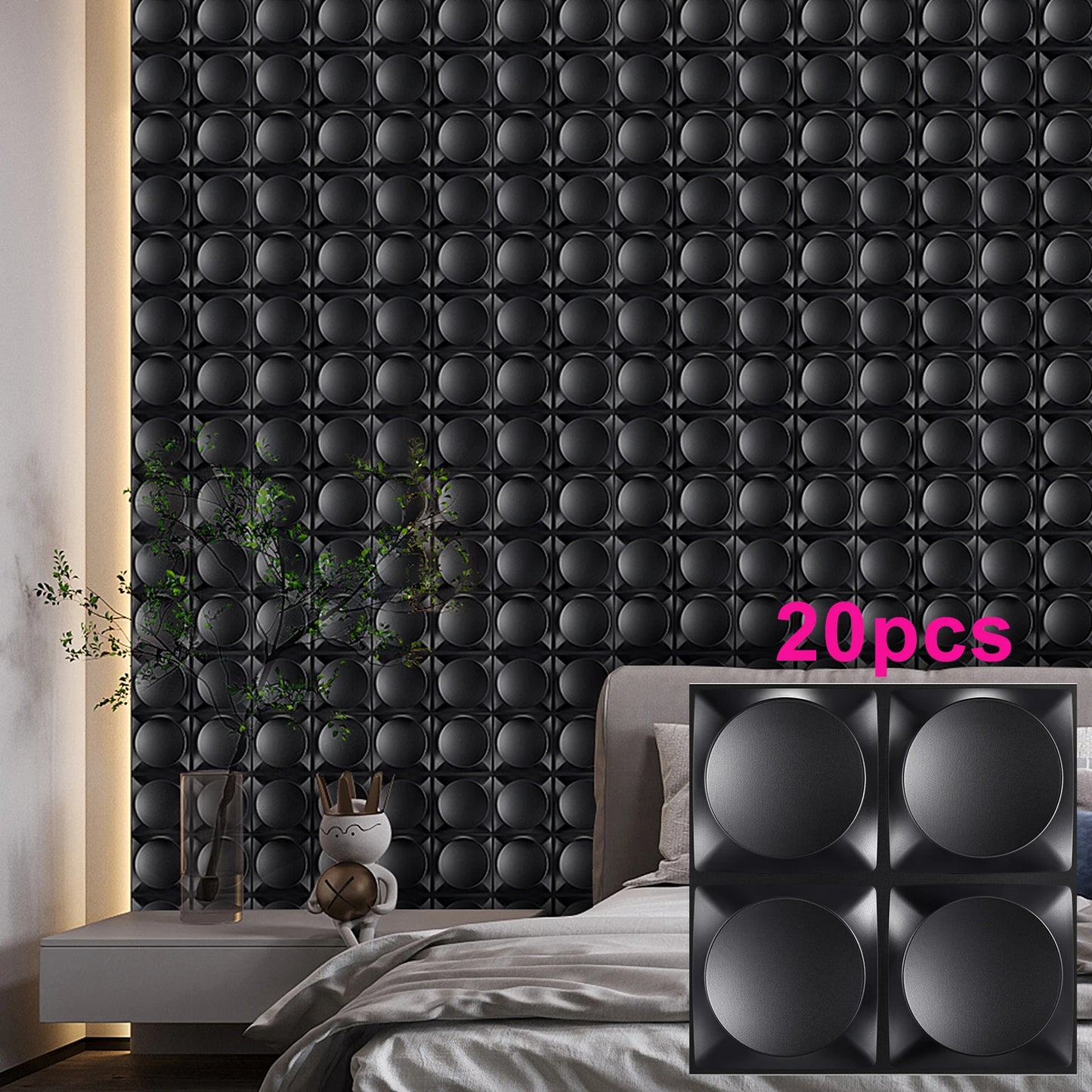 KUUJOJO 20pcs 3D textured wall panel for indoor wall decoration, suitable for living room, hall, bedroom, hotel, office