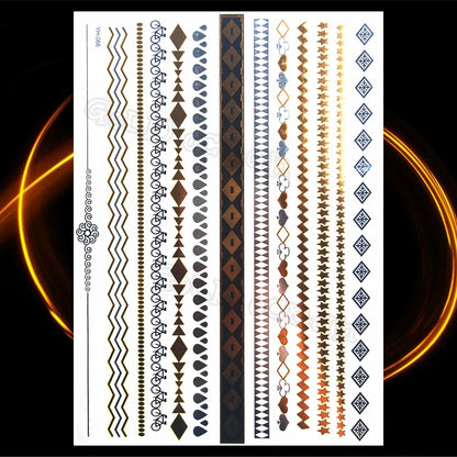 1PC Summer Style Men Women Body Art Gold Metallic Tattoo Sticker HYS-101 Chain Bracelet Fake Jewelry Waterproof Temporary Tattoo.