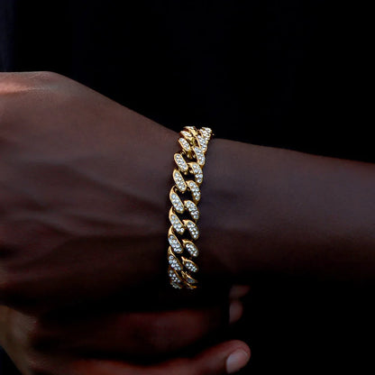 14MM Iced Prong Link Cuban Chain Bracelets for Men Women Full Rhinestones Chunky Miami Cuban Bracelet Punk Hip Hop Jewelry Gift.