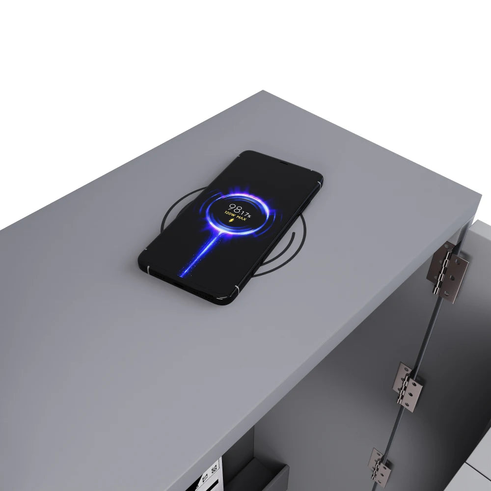 Klappbarer Schreibtisch mit Rollen und kabellosem Ladegerät – 2-in-1-Sideboard und Arbeitsplatz, mit Regal und Kippschutz, Rollen mit Bremstisch