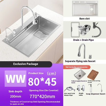 Stainless Steel Waterfall Kitchen Sink Multifunctional Scratch Resistant Wash Vegetables Basin Household Large Single Slot