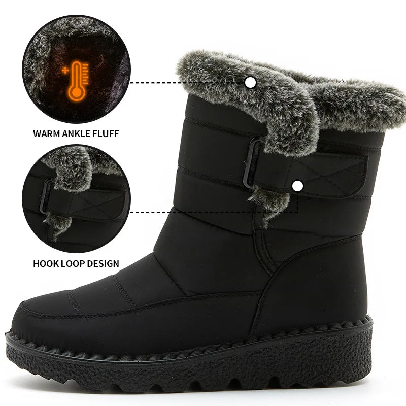 Boots 2025 Women's Boots Fur Botas Mujer Super Warm Winter Boots For Snow Women Low Heels Winter Shoes Woman Black Rubber Boot.