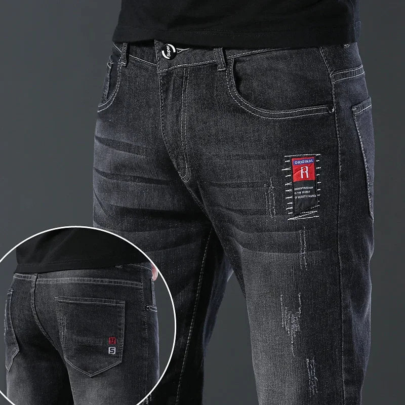 Frühling Herbst Xintang Denim Jeans Herren Slim Fit Casual Trendy Modische Alltagskleidung Blau Gerade Bein Hosen Elastische Taille.